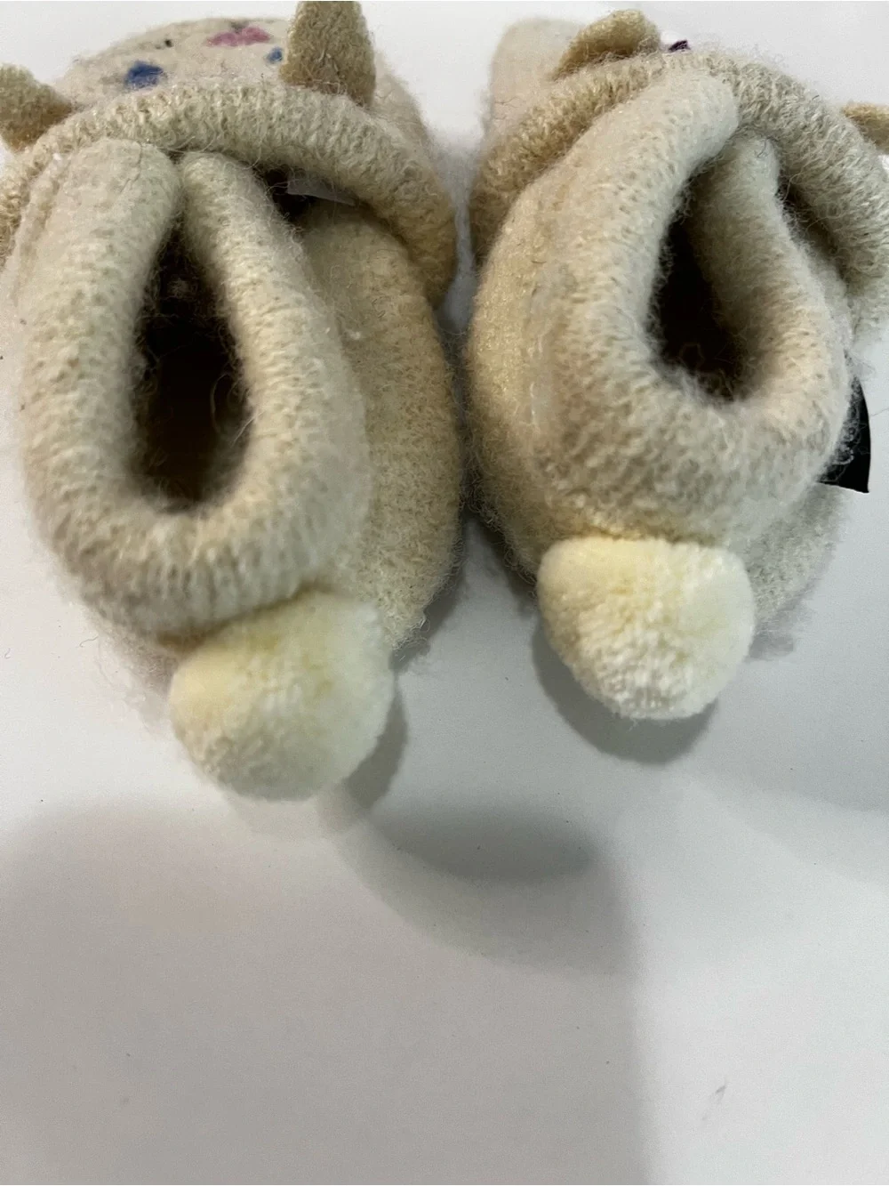 Garnet Hill Baby Boiled Wool Bunny Slippers Cream Embroidered Animal House Shoes